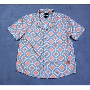 Dirt d.RT Mens Small Shirt Coral Blue Geometric Camp Collar Modern Made Portugal